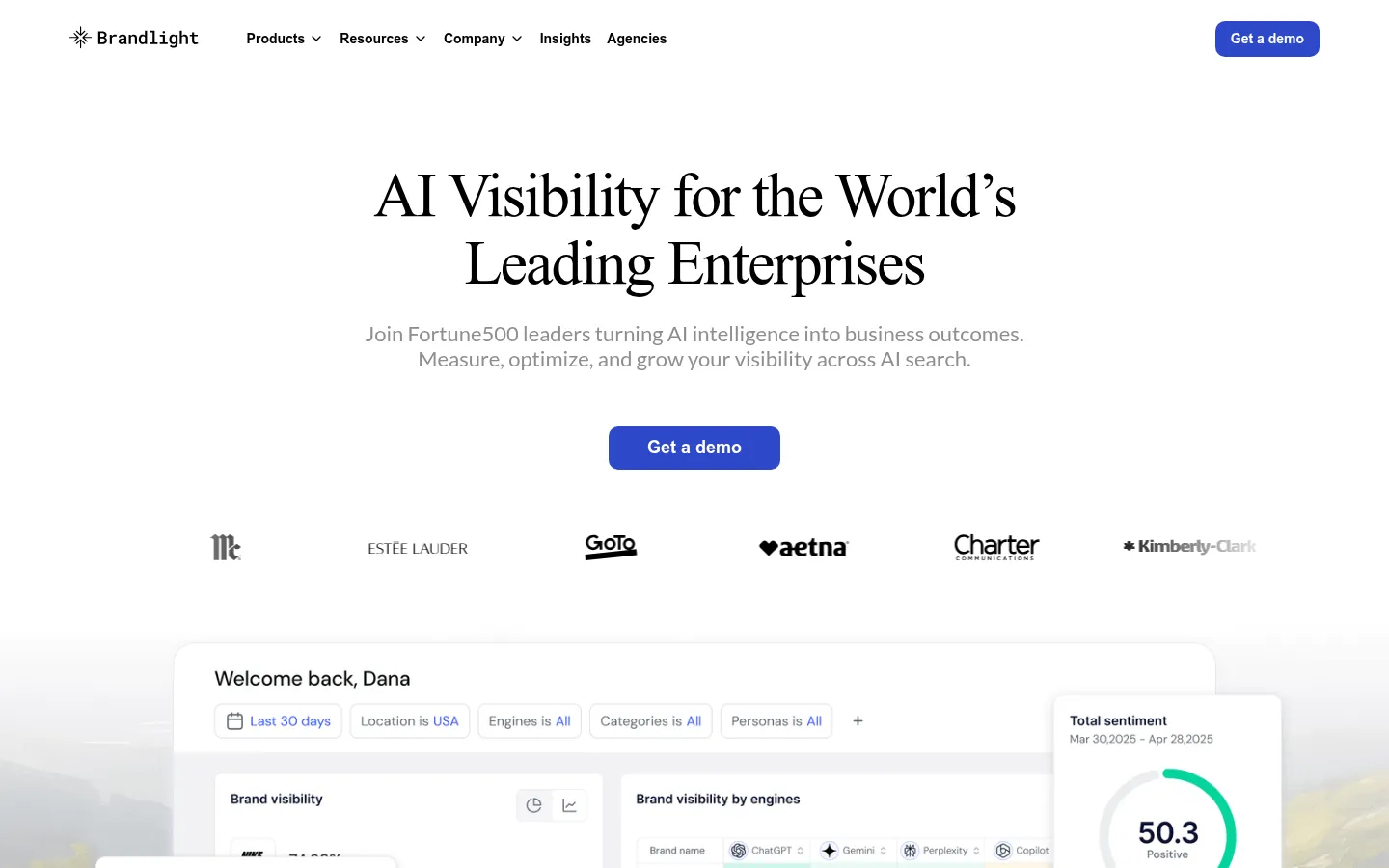 Brandlight homepage, AI visibility for enterprise brands