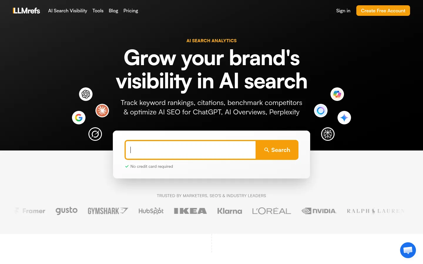 LLMrefs homepage, keyword-first AI search visibility tracking