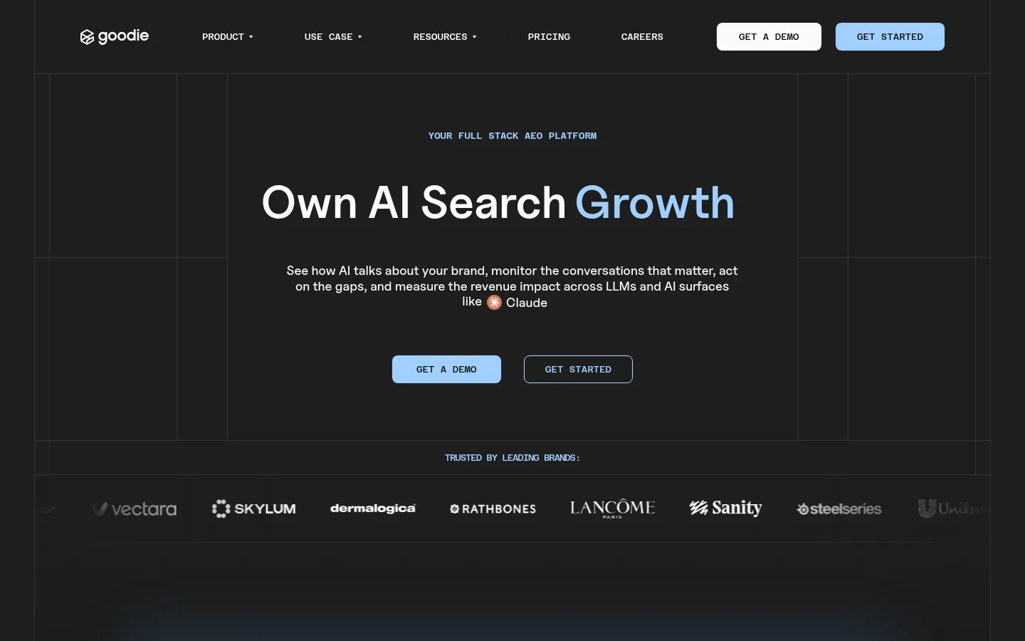 Goodie AI homepage, AI search visibility and optimization platform